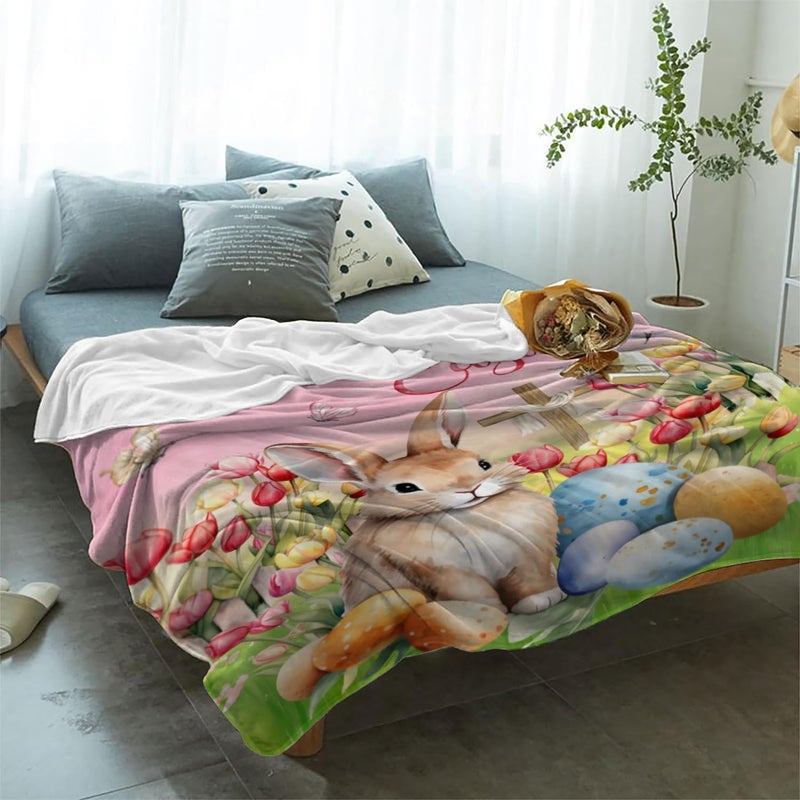 YeeJu Easter Throw Blanket Queen Size 90x90 Pink Rabbit Egg Blanket for Bed Couch Soft Cozy Fuzzy Plush Fleece Blanket Large Big Decorative Cute Spring Holiday Decorative Blanket 90 by 90 - Image 5